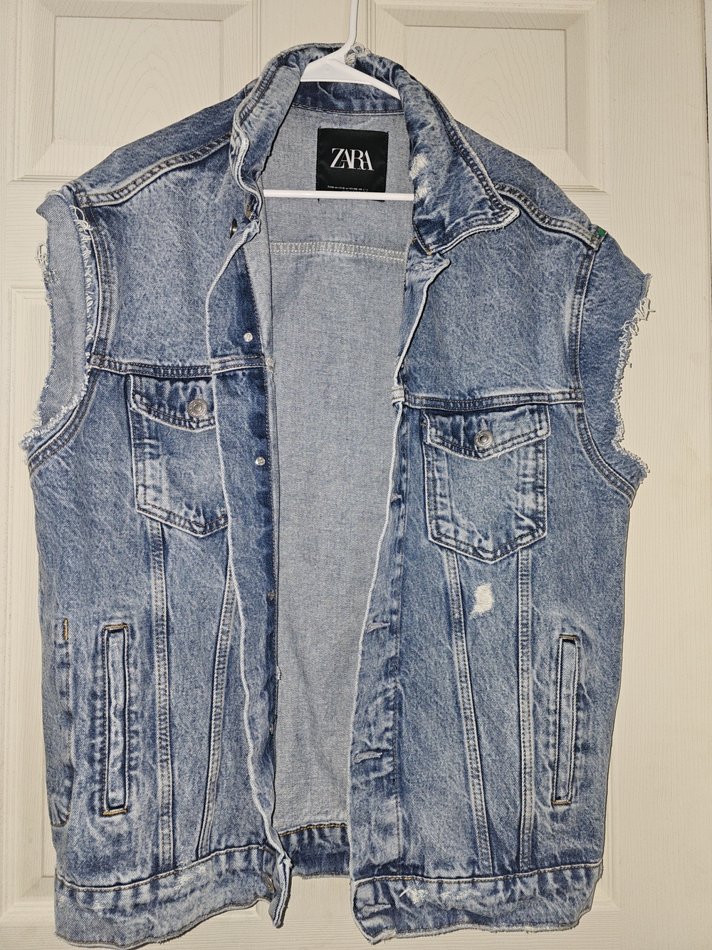 ZARA Womens Washed Blue Denim Cutoff Vest